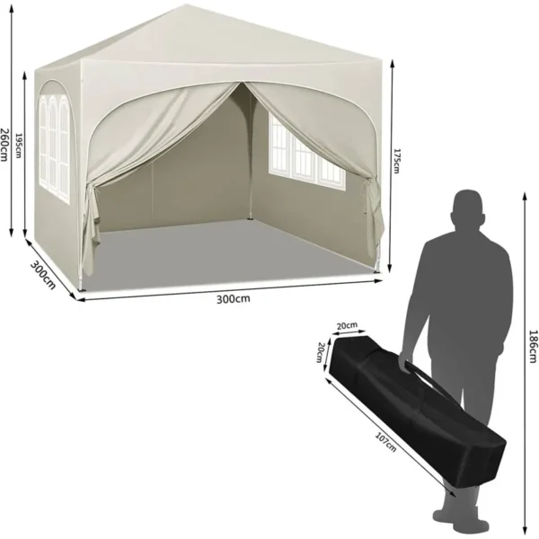 Vouwpaviljoen 3x3 M, Waterafstotende UV-bescherming 50+, In Hoogte Verstelbaar, Met Beige Draagtas 3