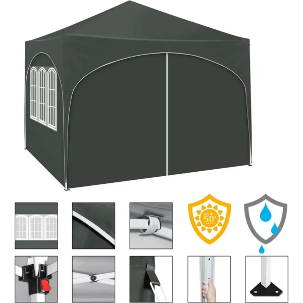 Vouwpaviljoen 3x3 M, Waterafstotende UV-bescherming 50+, In Hoogte Verstelbaar, Met Grijze Draagtas 7