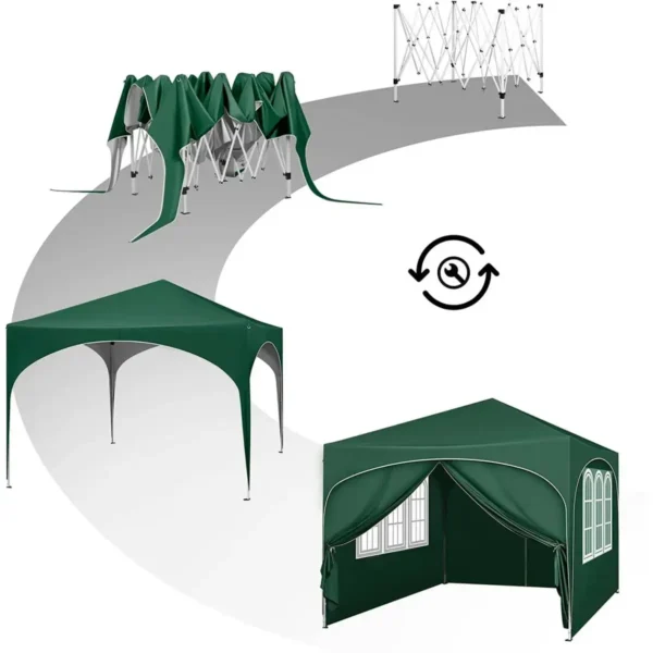 Vouwpaviljoen 3x3 M, Waterafstotende UV-bescherming 50+, In Hoogte Verstelbaar, Met Groene Draagtas 8