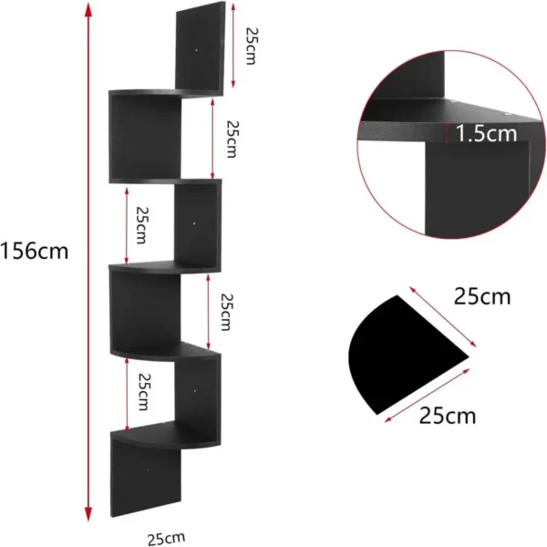 Wandplank Hoekplank CD DVD Boekenkast Zigzag 5 Planken Zwart 3