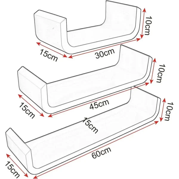 Wandplank U-vorm Boekenkast Wandplank, 3 Hangplanken Wit 3