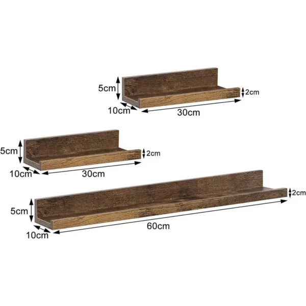 Wandplankenset Van 3 Zwevende Planken Met Schilderijrailplanken, Fotohouder Vintage Bruin 3