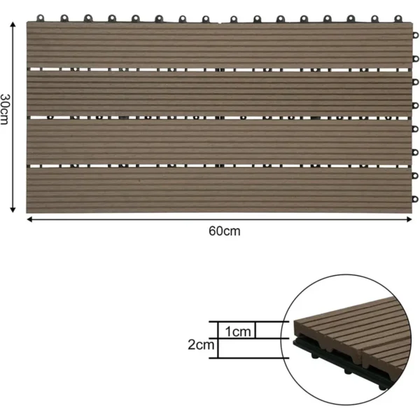 WPC Vlonderplanken Houtlook 30x60cm, Kliktegels (6 Stuks / 1 M²) Bruin 3