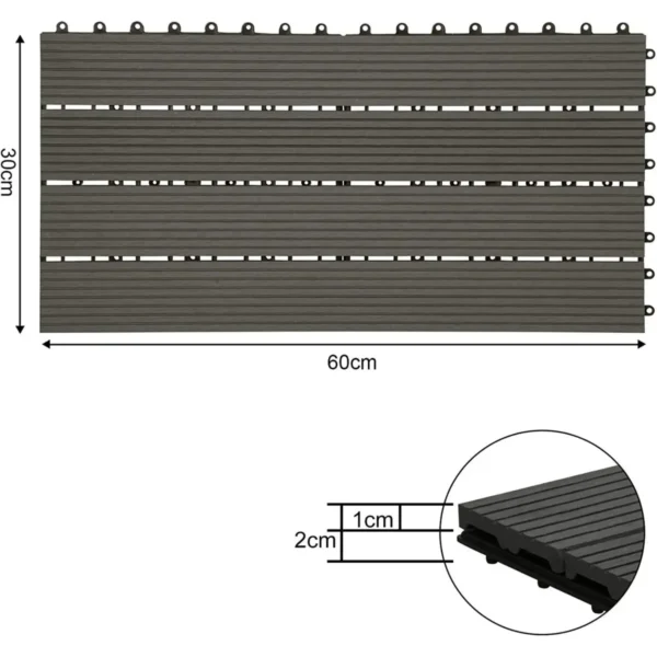 WPC Vlonderplanken Houtlook 30x60cm, Kliktegels (6 Stuks / 1 M²) Grijs 3