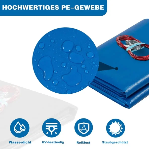 Zwembadzeil Van 200 G/m² PE, Zwembadzeil Met Ogen, Staalkabel, Aluminium Sluiting, Blauw, Φ 305 Cm 4