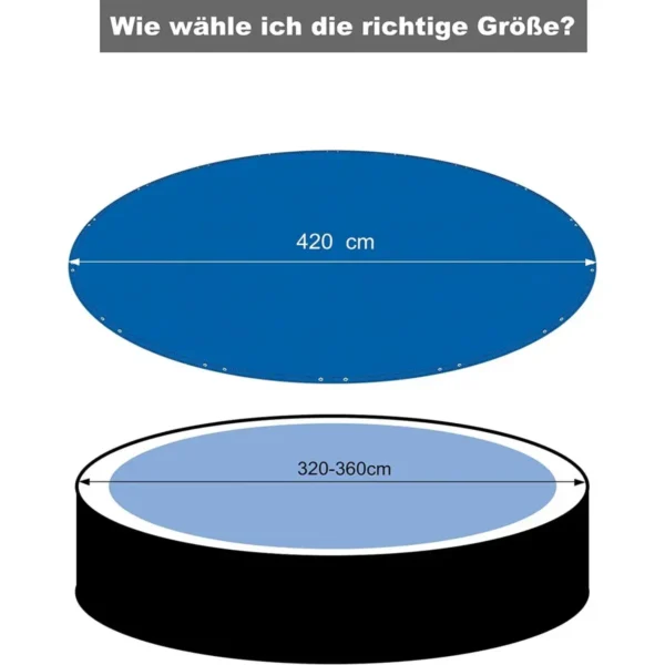 Zwembadzeil Van 200 G/m² PE, Zwembadzeil Met Ogen, Staalkabel, Aluminium Sluiting, Blauw, Φ 420 Cm 3