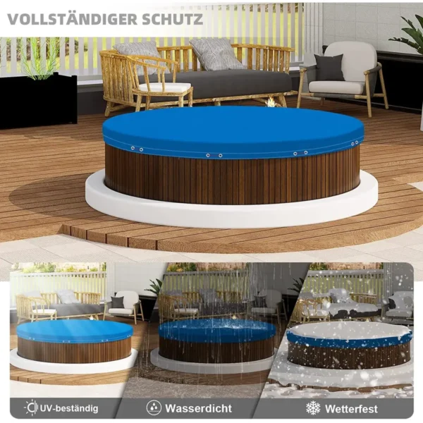 Zwembadzeil Van 200 G/m² PE, Zwembadzeil Met Ogen, Staalkabel, Aluminium Sluiting, Blauw, Φ 420 Cm 6