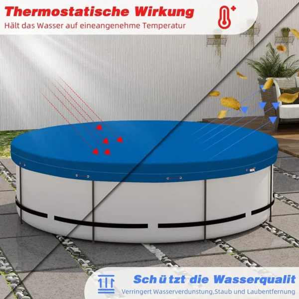 Zwembadzeil Van 200 G/m² PE, Zwembadzeil Met Ogen, Staalkabel, Aluminium Sluiting, Blauw, Φ 560 Cm 7