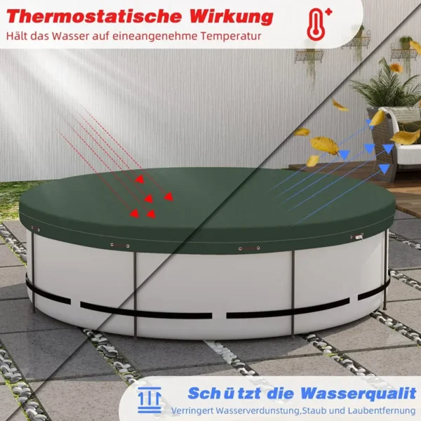 Zwembadzeil Van 200 G/m² PE, Zwembadzeil Met Ogen, Staalkabel, Aluminium Sluiting, Groen, Φ 305 Cm 7