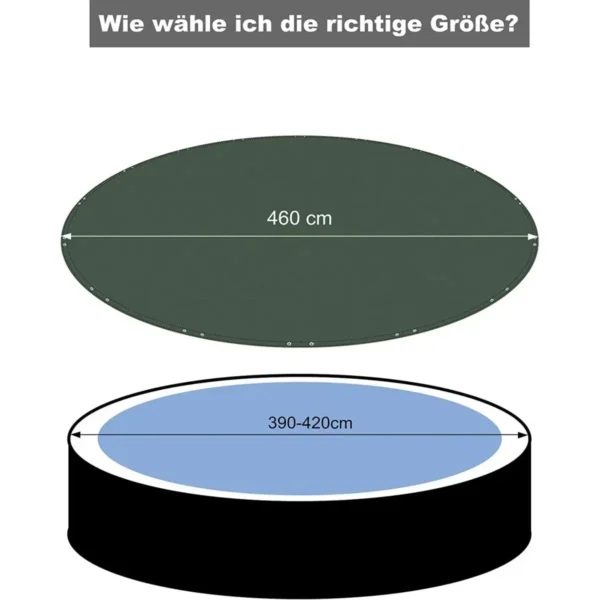 Zwembadzeil Van 200 G/m² PE, Zwembadzeil Met Ogen, Staalkabel, Aluminium Sluiting, Groen, Φ 460 Cm 3