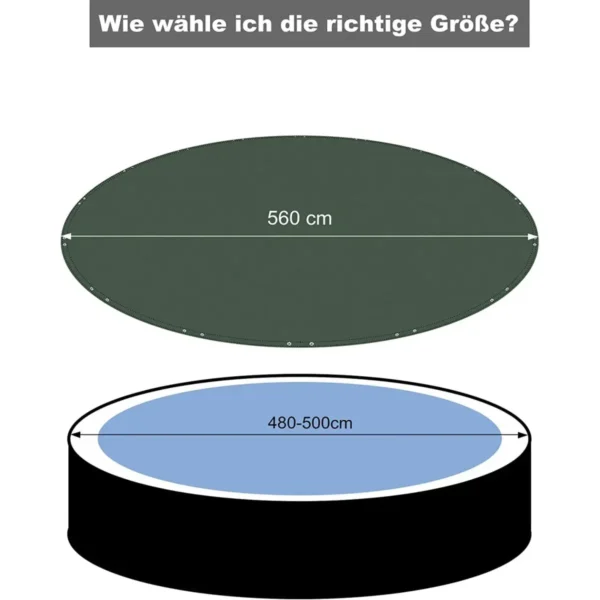 Zwembadzeil Van 200 G/m² PE, Zwembadzeil Met Ogen, Staalkabel, Aluminium Sluiting, Groen, Φ 560 Cm 3